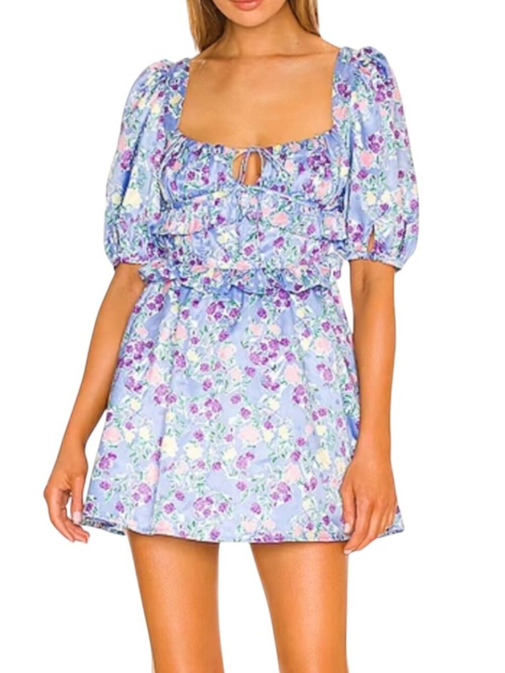 For Love & Lemons Charlene Puff Sleeve Floral Mini Dress XXS NWT